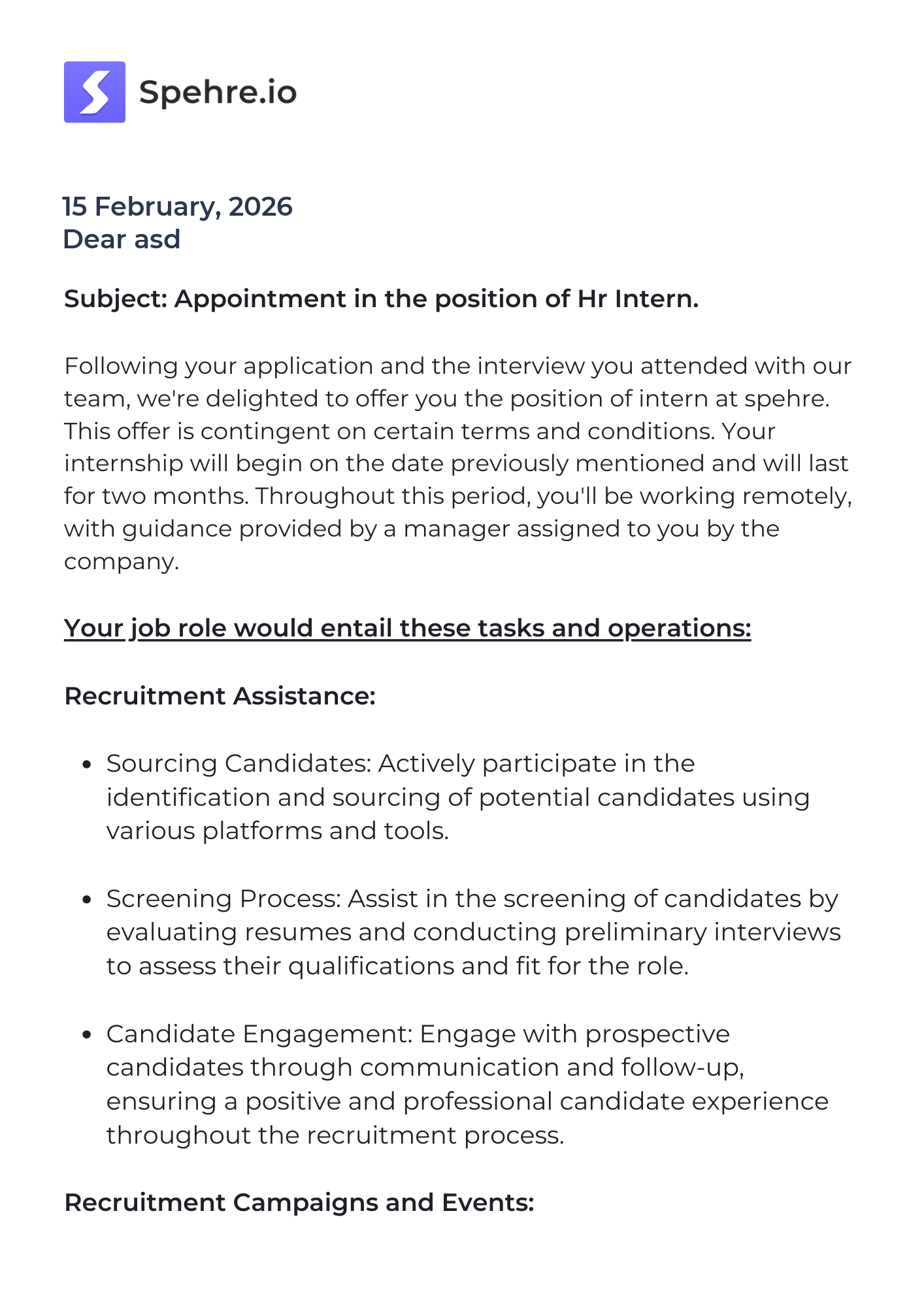 spehre Offer Letter Page 1